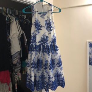 Alice and Olivia Blue and White Lace Dress